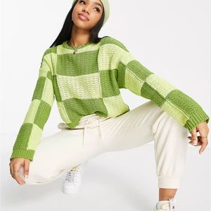ASOS DESIGN - Patchwork Sweater in Green - Size US 4